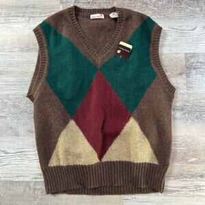 NWT Stanley Blacker Wool Sweater Vest L Argyle Brown Green Shetland Made Italy